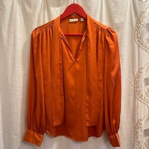 Eva Mendes Orange Front Tie Blouse